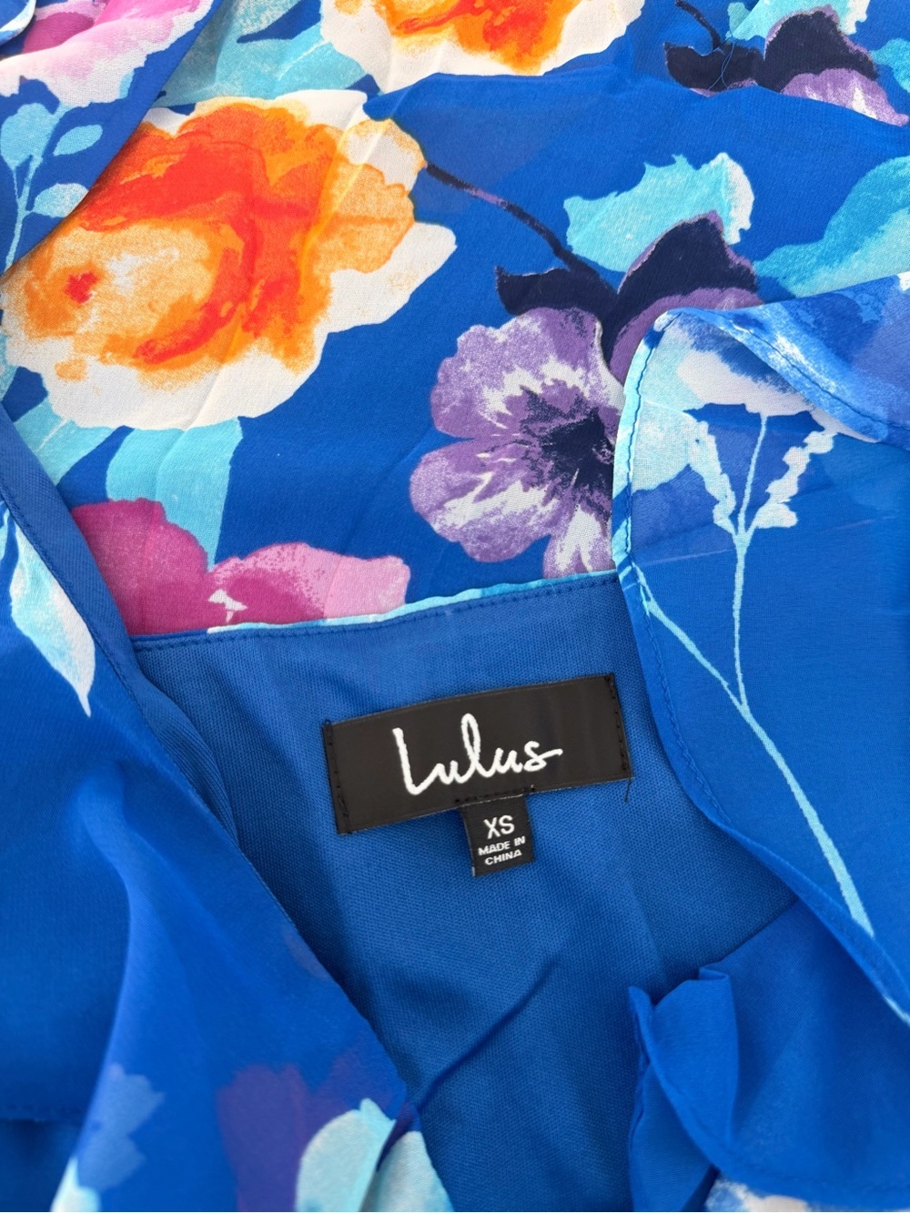 NWT Lulus Ladean Royal Blue Floral Print Ruffled Wrap Maxi Dress - Picture 4 of 5